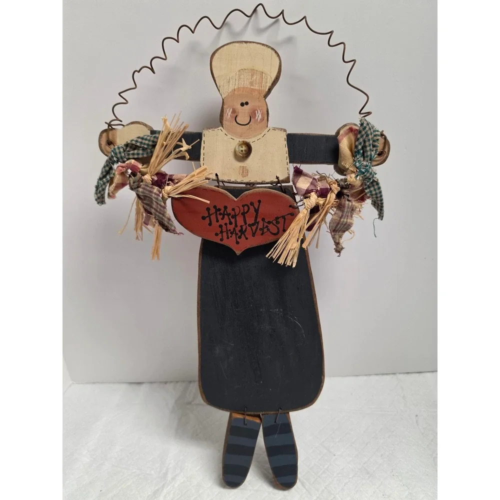 Vintage Primitive Wooden Wall Hanging Decor Bunny Harvest Angel Folk Art 3pc Set